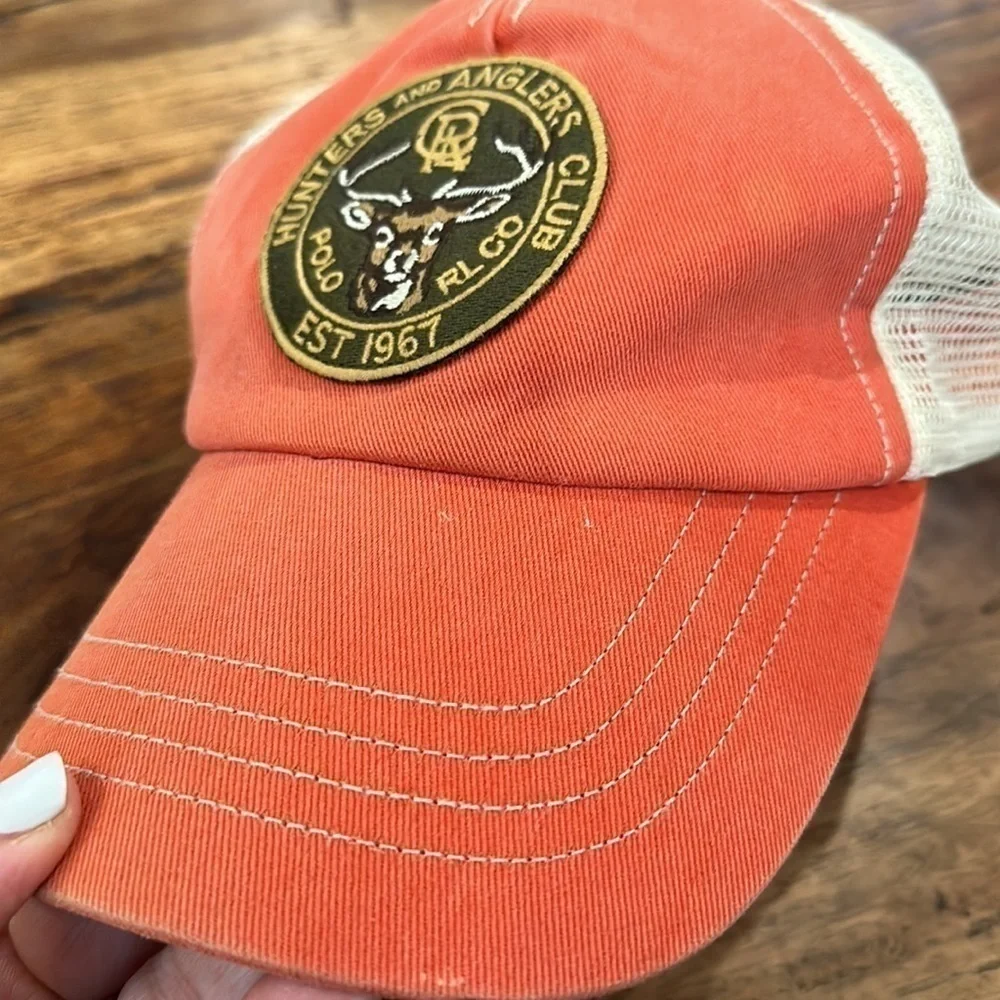 Polo Ralph Lauren Vintage Trucker Baseball Hat Hunting Orange Army Green